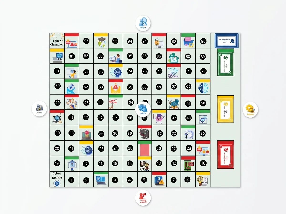 CYTRAC game board showing the full board, cards, and tokens